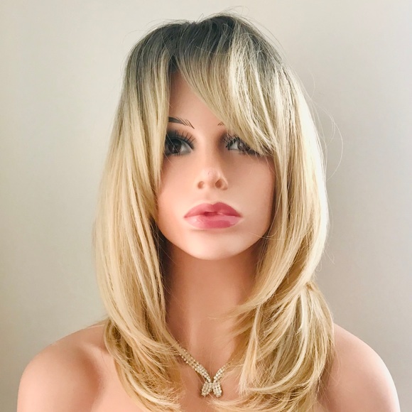 A Pretty 16” Ombre Blonde “Put On & Go” Premium Fiber Wig with Bangs - Picture 6 of 9